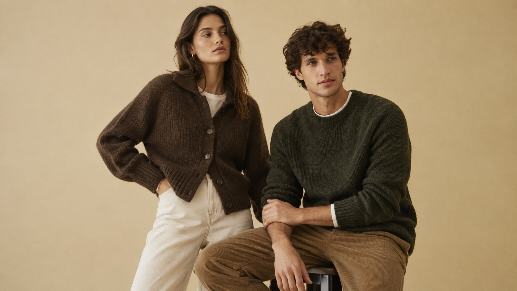 Fashion editorial — couple in knitwear sweaters